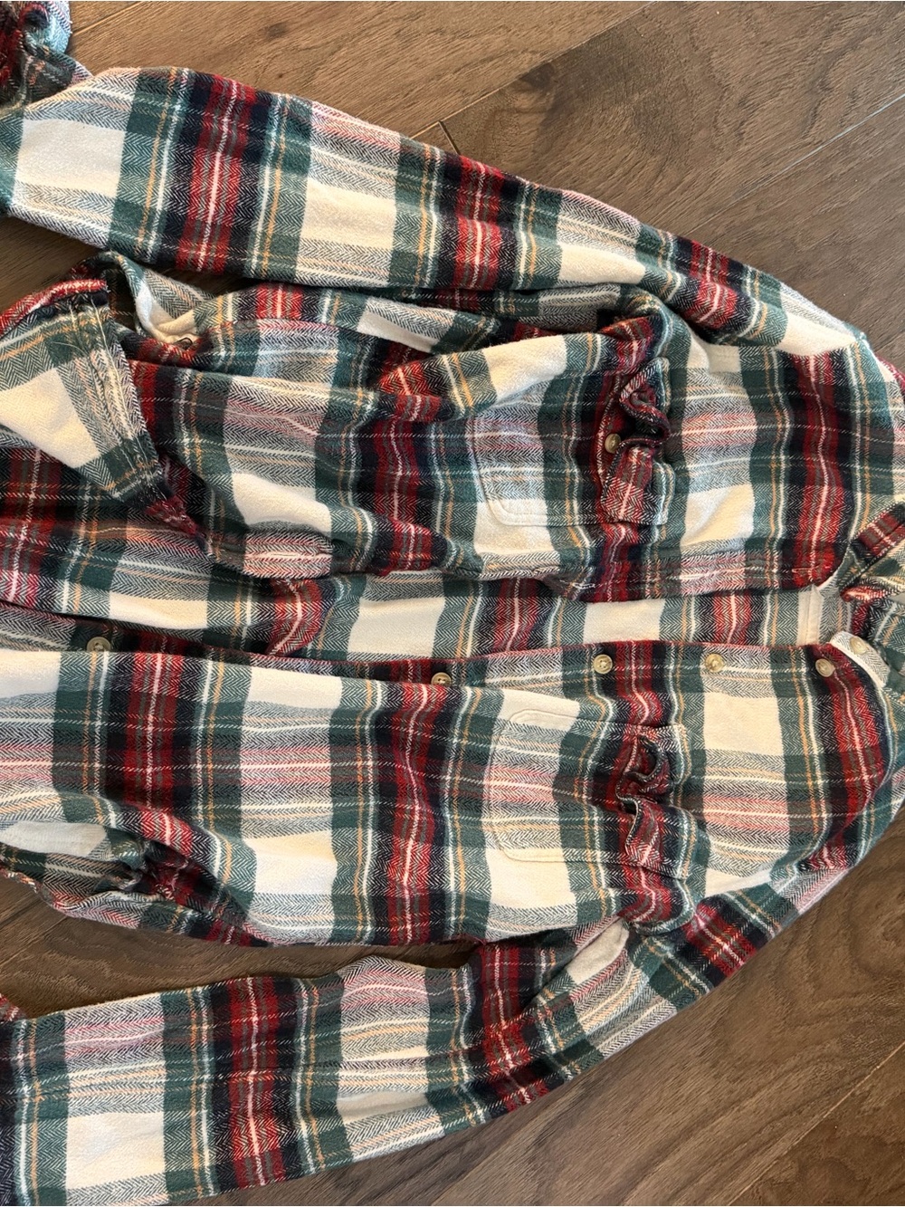 American Eagle Outfitters Red, Green and White Plaid Button-Down Shirt